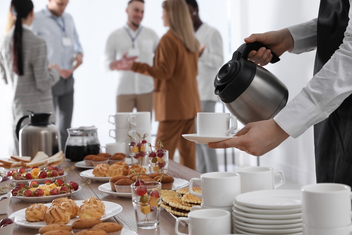 Continental breakfast with coffee and pastries at the workshop